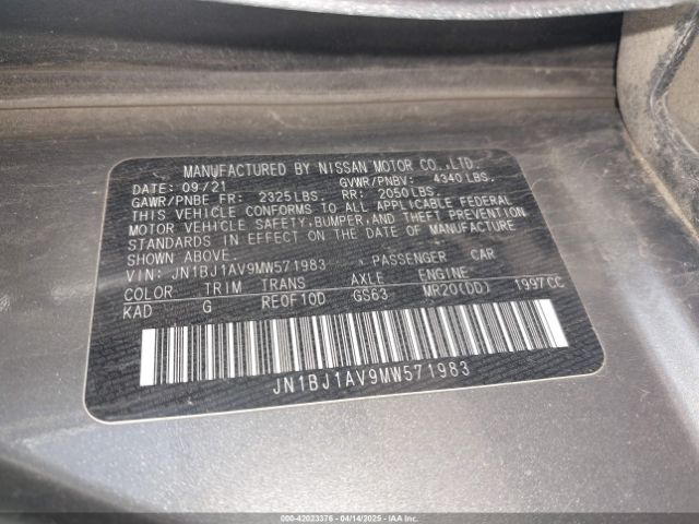 JN1BJ1AV9MW571983 Nissan Rogue Sport S Fwd Xtronic Cvt
