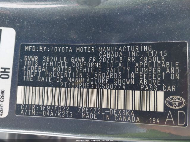 2T1BURHE3GC560774 Toyota Corolla S Plus