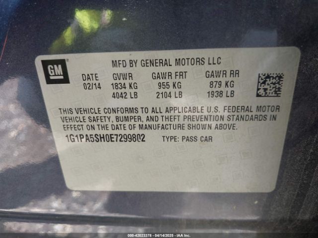 1G1PA5SH0E7299802 Chevrolet Cruze Ls Auto