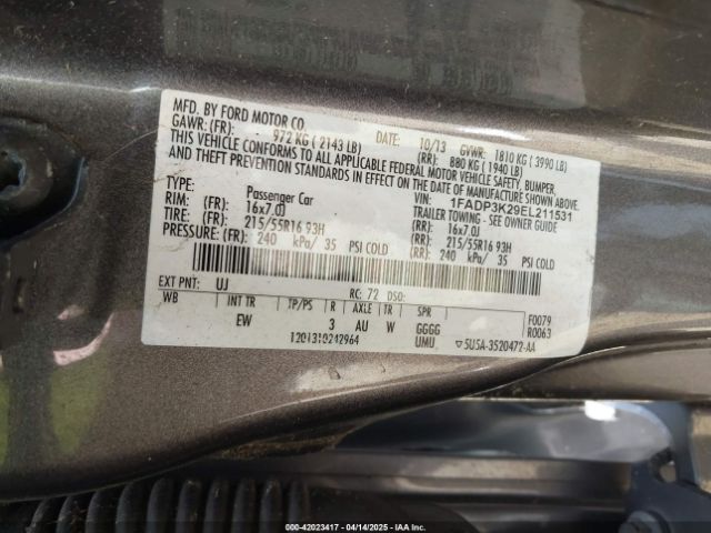 1FADP3K29EL211531 Ford FOCUS SE