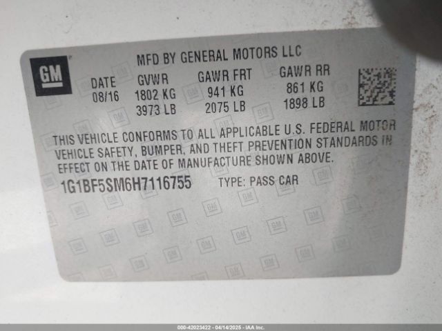 1G1BF5SM6H7116755 Chevrolet le2 -di: direct injection, vvt: variable valve timing, gen, alum
