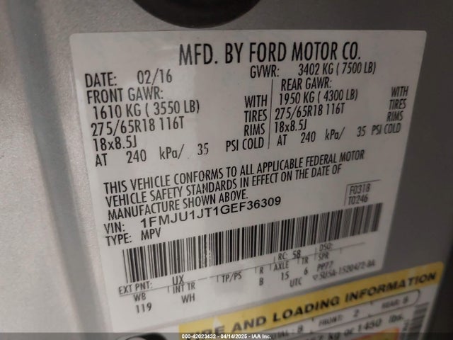 1FMJU1JT1GEF36309 Ford Expedition Xlt