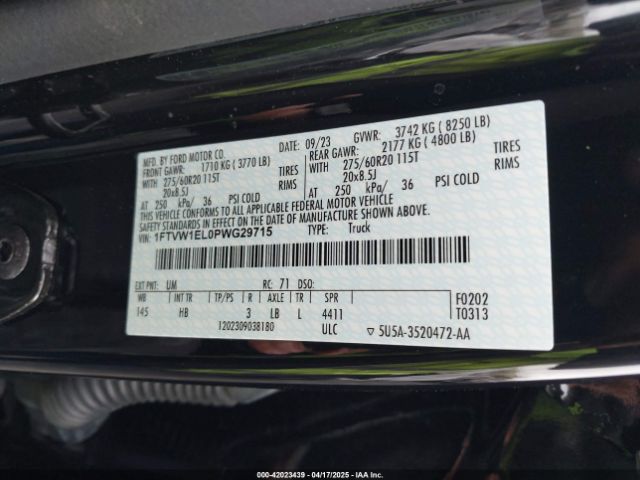 1FTVW1EL0PWG29715 Ford F-150 Lightning Lariat