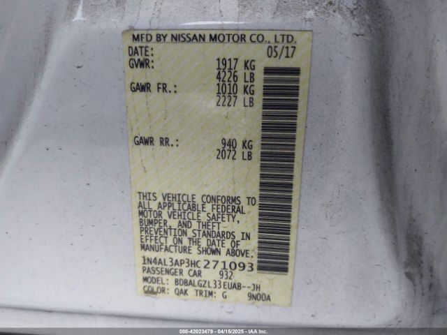 1N4AL3AP3HC271093 Nissan Altima 2.5 S