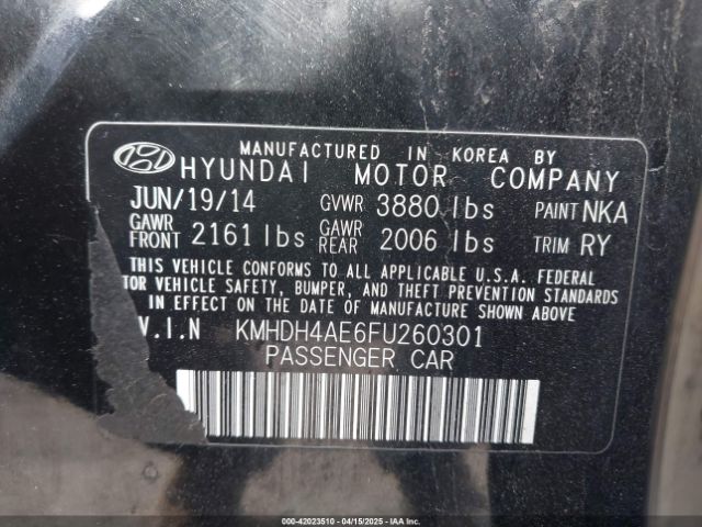 KMHDH4AE6FU260301 Hyundai ELANTRA SE