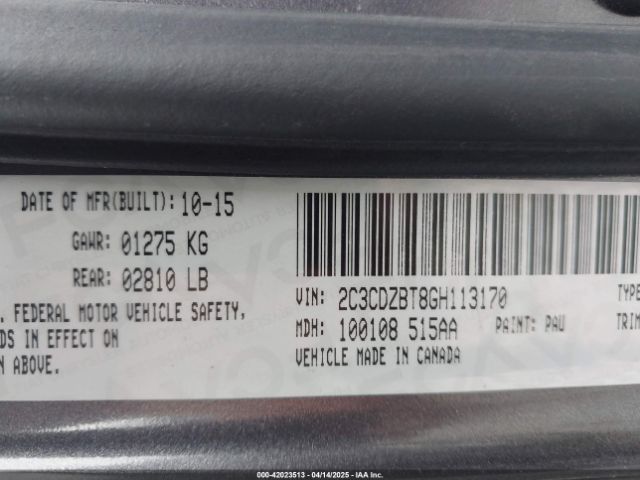 2C3CDZBT8GH113170 Dodge Challenger R/t Plus