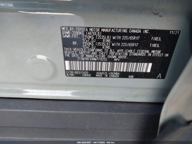 2T3W1RFV4MW179255 Toyota Rav4 Xle