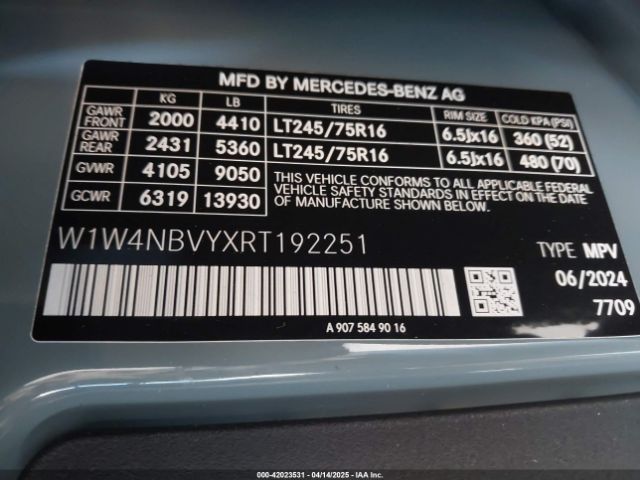 W1W4NBVYXRT192251 Mercedes-Benz Sprinter 2500 Standard Roof 4-cyl Diesel Ho