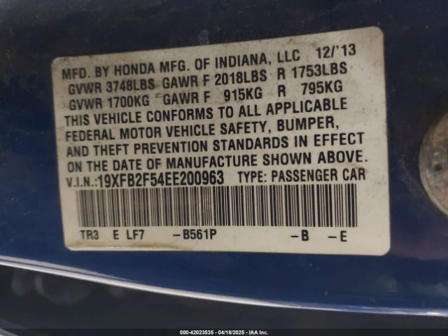 19XFB2F54EE200963 Honda Civic Lx