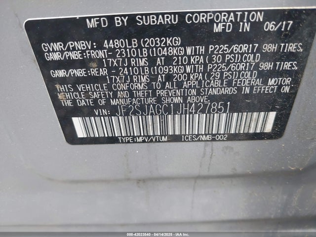 JF2SJAGC1JH427851 Subaru Forester 2.5i Premium