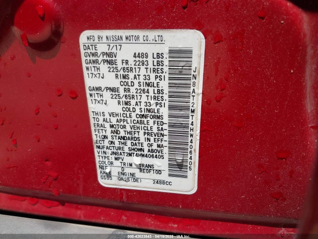 JN8AT2MT4HW406405 Nissan ROGUE S