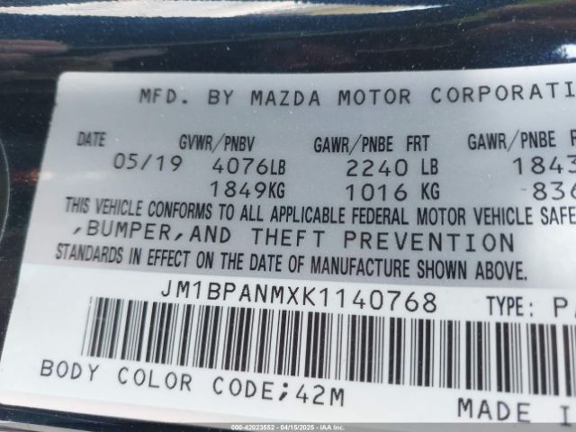 JM1BPANMXK1140768 Mazda Mazda3 Premium Package