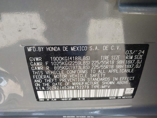 3CZRZ1H53RM752279 Honda k20z5
