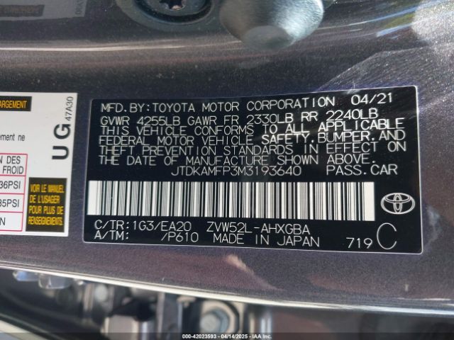 JTDKAMFP3M3193640 Toyota Prius Prime Xle