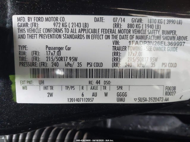 1FADP3N26EL369997 Ford Focus Titanium
