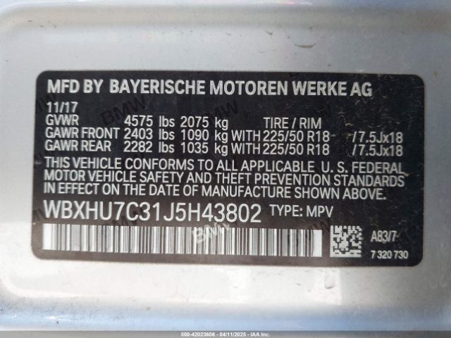 WBXHU7C31J5H43802 BMW X1 Sdrive28i