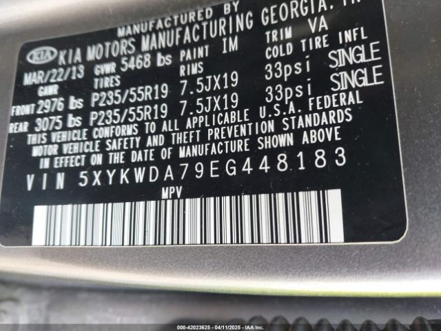 5XYKWDA79EG448183 KIA Sorento Sx V6