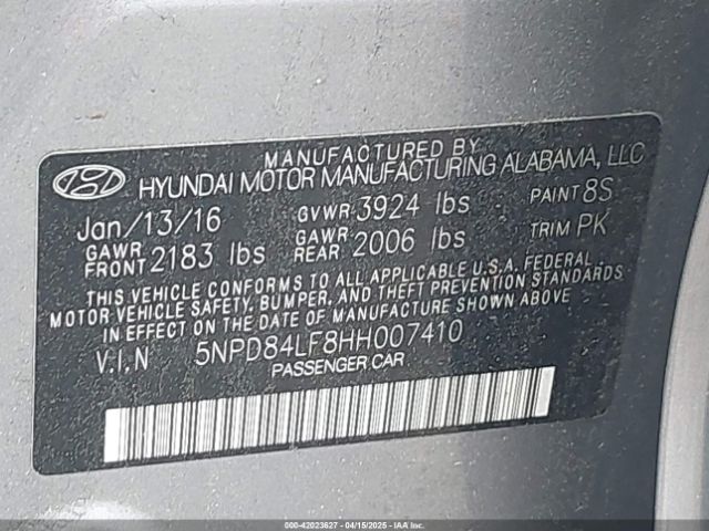 5NPD84LF8HH007410 Hyundai ELANTRA SE