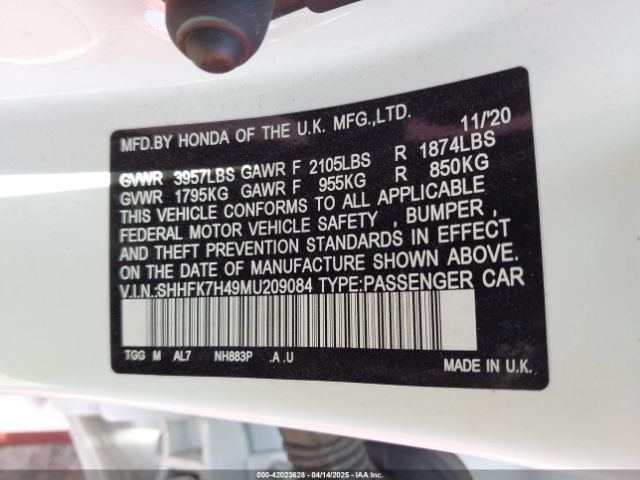SHHFK7H49MU209084 Honda Civic Sport