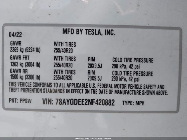 2022 TESLA MODEL Y 7SAYGDEE2NF420882 Photo 8