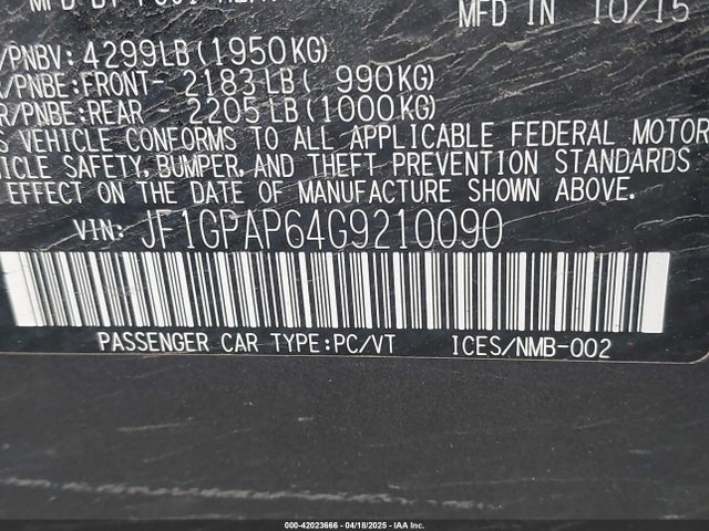 JF1GPAP64G9210090 Subaru 2.0l na