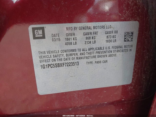 1G1PC5SBXF7223513 Chevrolet Cruze 1lt Auto