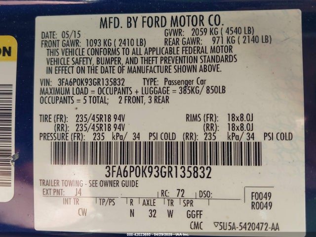 3FA6P0K93GR135832 Ford Fusion Titanium