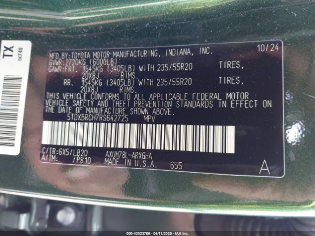 5TDXBRCH7RS642725 Toyota Highlander Hybrid Limited