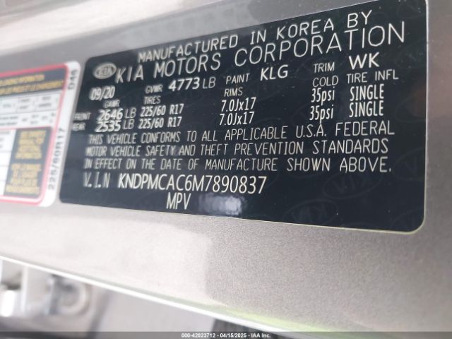 KNDPMCAC6M7890837 KIA Sportage Lx