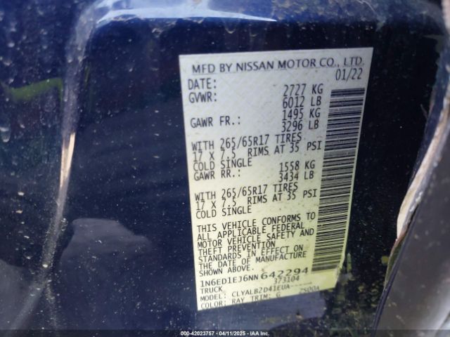 1N6ED1EJ6NN642294 Nissan Frontier Sv 4x2
