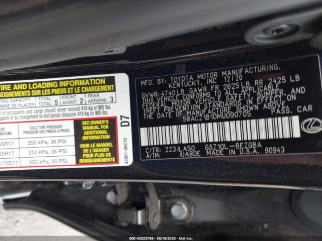 2021 LEXUS ES 350 58ACZ1B10MU090705 Photo 8