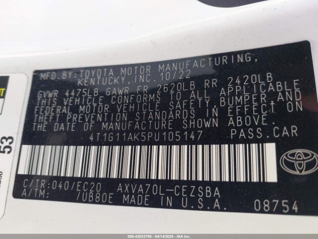 4T1G11AK5PU105147 Toyota Camry Se Nightshade Edition