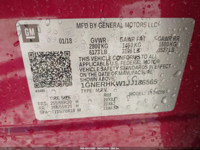 1GNERHKW1JJ186565 Chevrolet Traverse 3lt