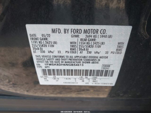 1FMSK8DH6NGB54613 Ford EXPLORER XLT