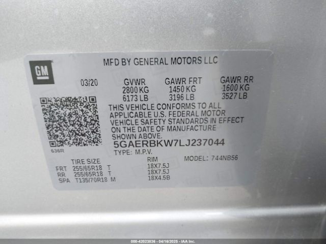 5GAERBKW7LJ237044 Buick Enclave Fwd Essence