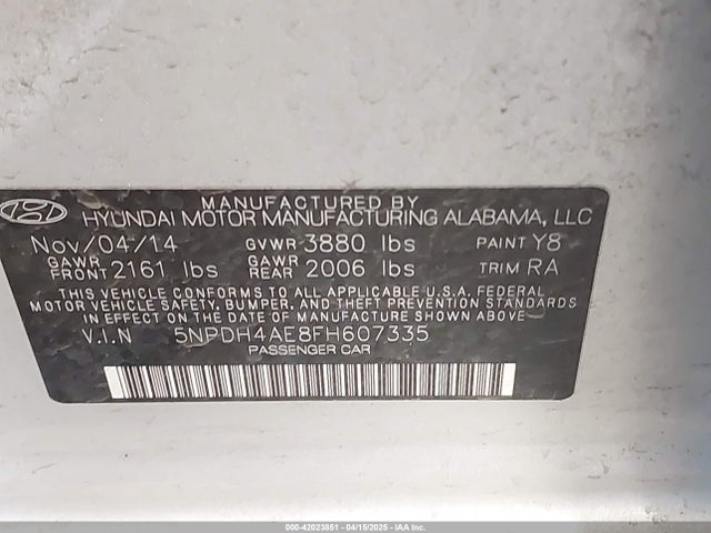 5NPDH4AE8FH607335 Hyundai ELANTRA SE