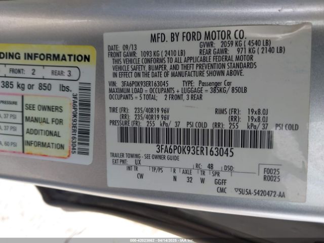 3FA6P0K93ER163045 Ford Fusion Titanium