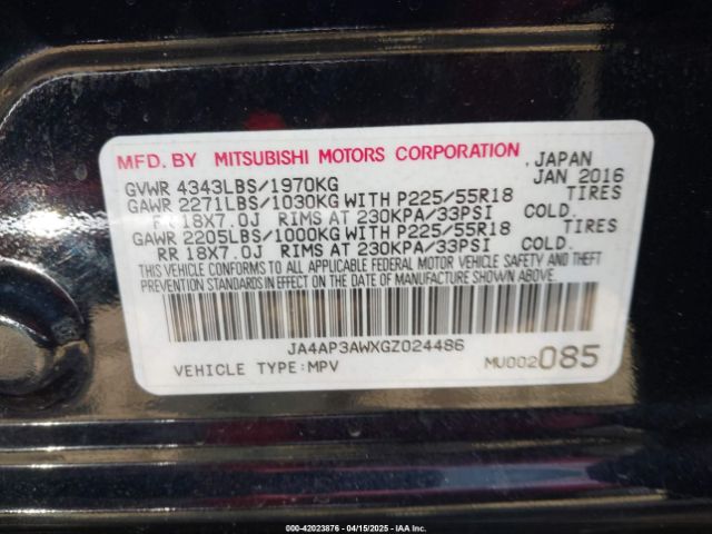 2016 MITSUBISHI OUTLANDER SPORT JA4AP3AWXGZ024486 Photo 8