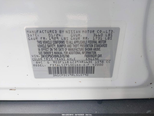 3N1CP5CV9RL515790 Nissan Kicks Sv Xtronic Cvt