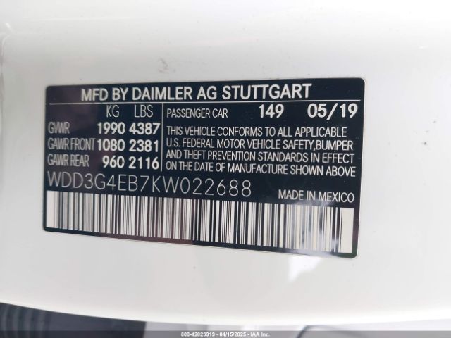 WDD3G4EB7KW022688 Mercedes-Benz A 220
