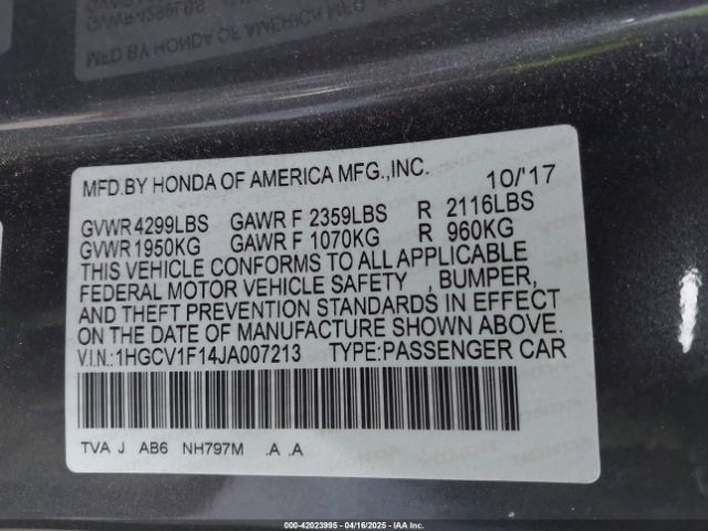 1HGCV1F14JA007213 Honda ACCORD LX