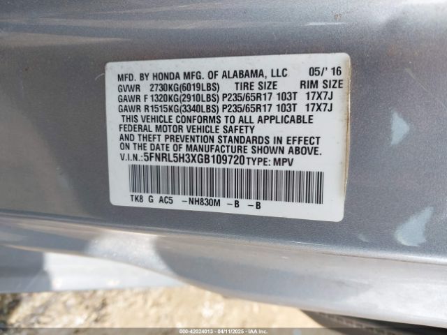 5FNRL5H3XGB109720 Honda j35z8
