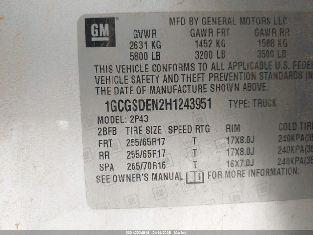 1GCGSDEN2H1243951 Chevrolet Colorado Z71
