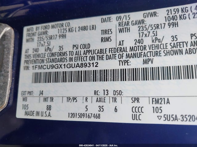 1FMCU9GX1GUA89312 Ford ESCAPE SE