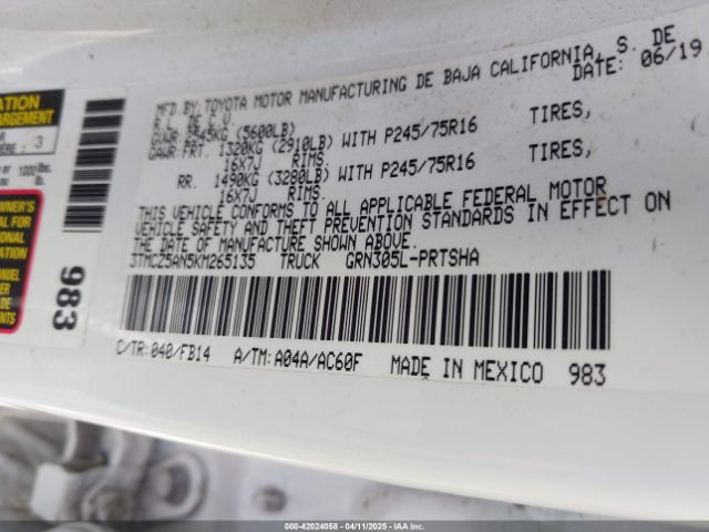 3TMCZ5AN5KM265135 Toyota Tacoma Sr V6