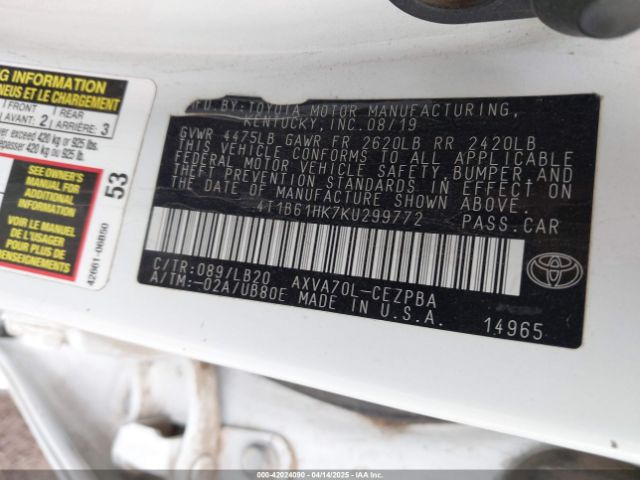 4T1B61HK7KU299772 Toyota CAMRY XSE