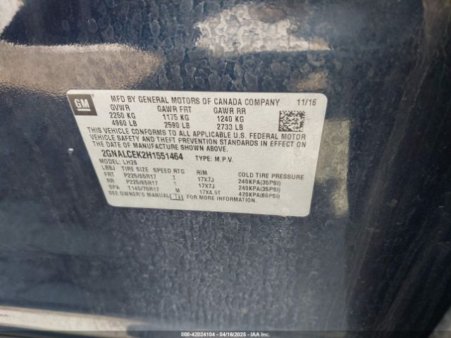 2GNALCEK2H1551464 Chevrolet EQUINOX LT