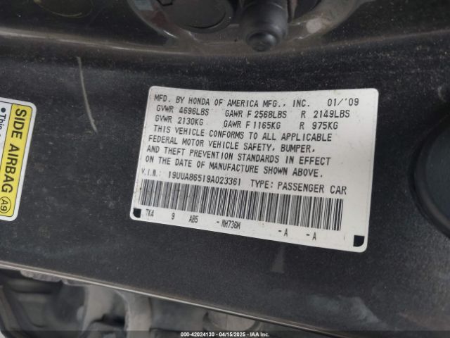 2009 ACURA TL 19UUA86519A023361 Photo 8