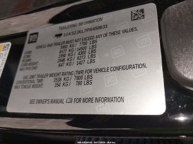1GKS2JKL7PR458631 GMC Yukon Xl 4wd Denali