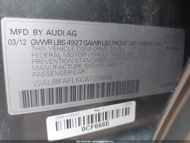 2012 AUDI A4 WAUBFAFLXCA120656 Photo 8
